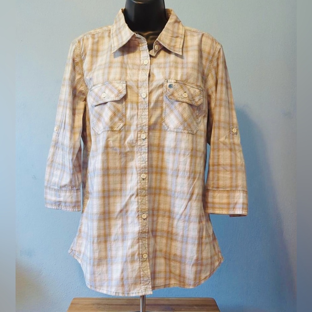Carhartt 3/4 Sleeve Shirt Plaid Women’s Western Cowgirl,‎ L
